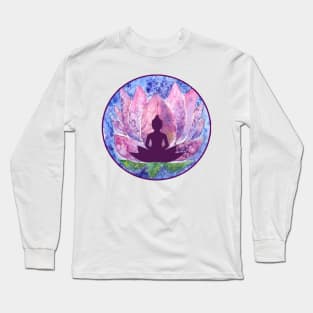 Meditating Buddha Watercolor Lotus Long Sleeve T-Shirt